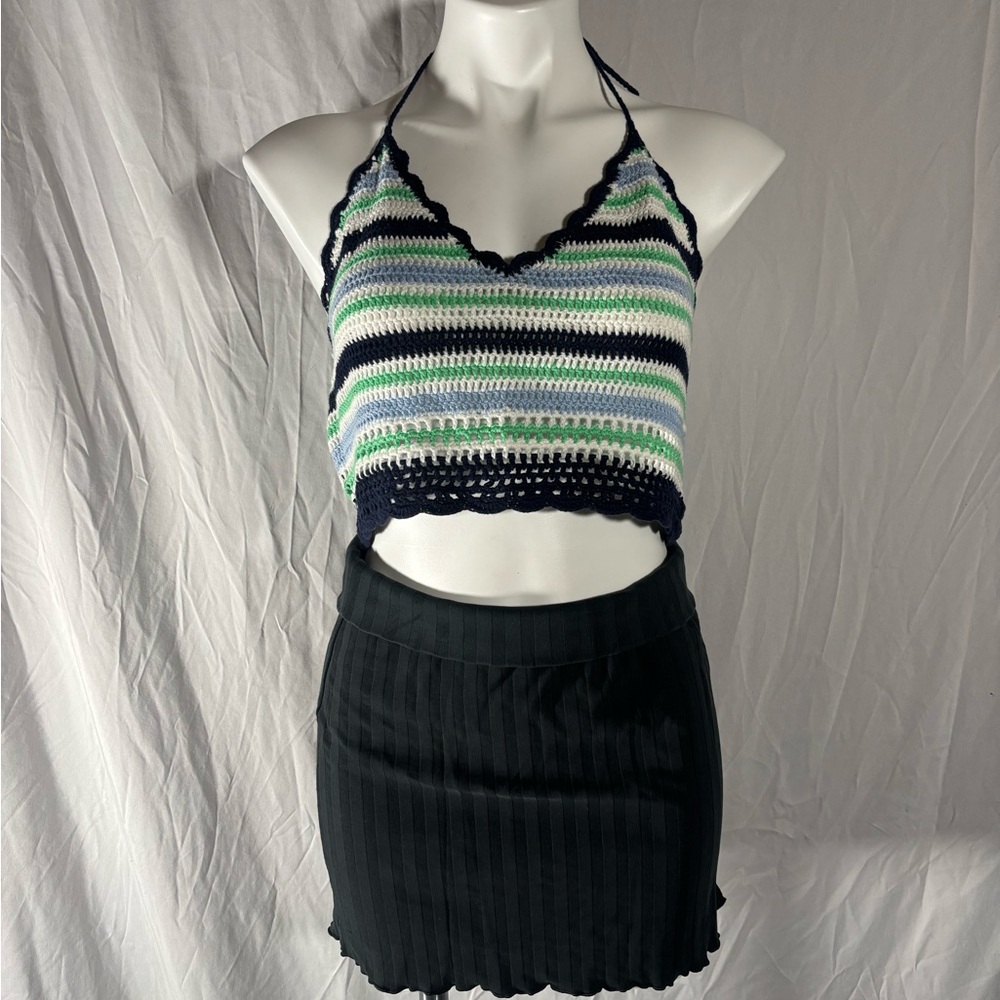 Aerie Striped Crochet Halter Top